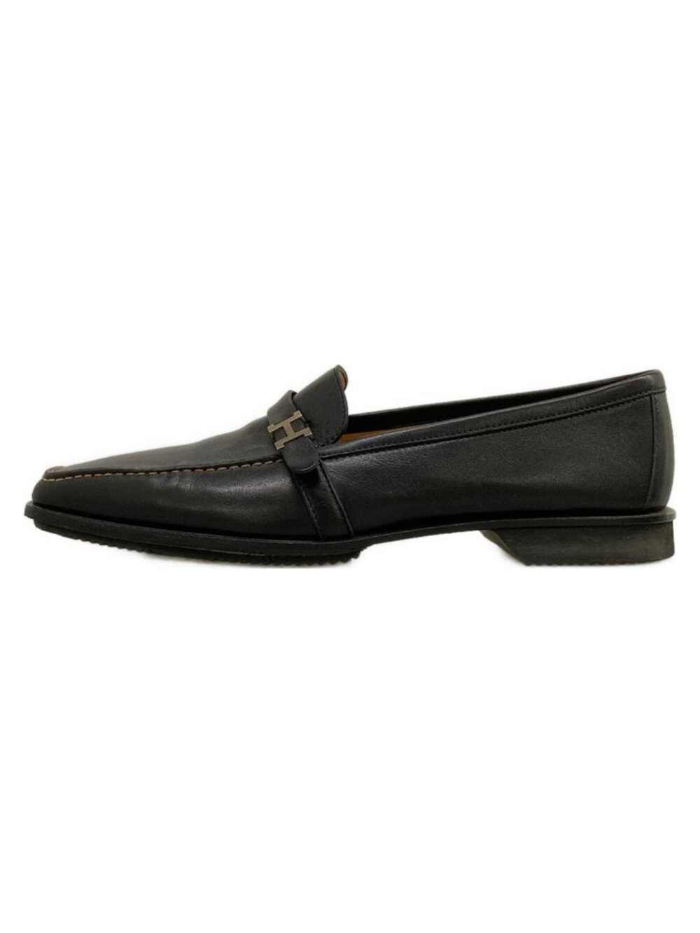 Hermes Loafers Black H Silver Leather